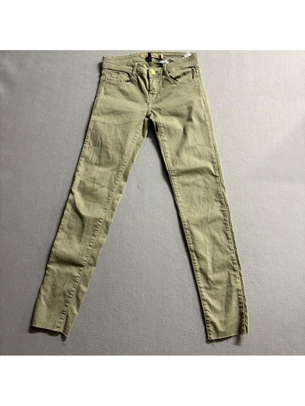 Zara Trafaluc Slim Jeans Womens 2 Green Olive Raw Hem Stretch Denim Pants